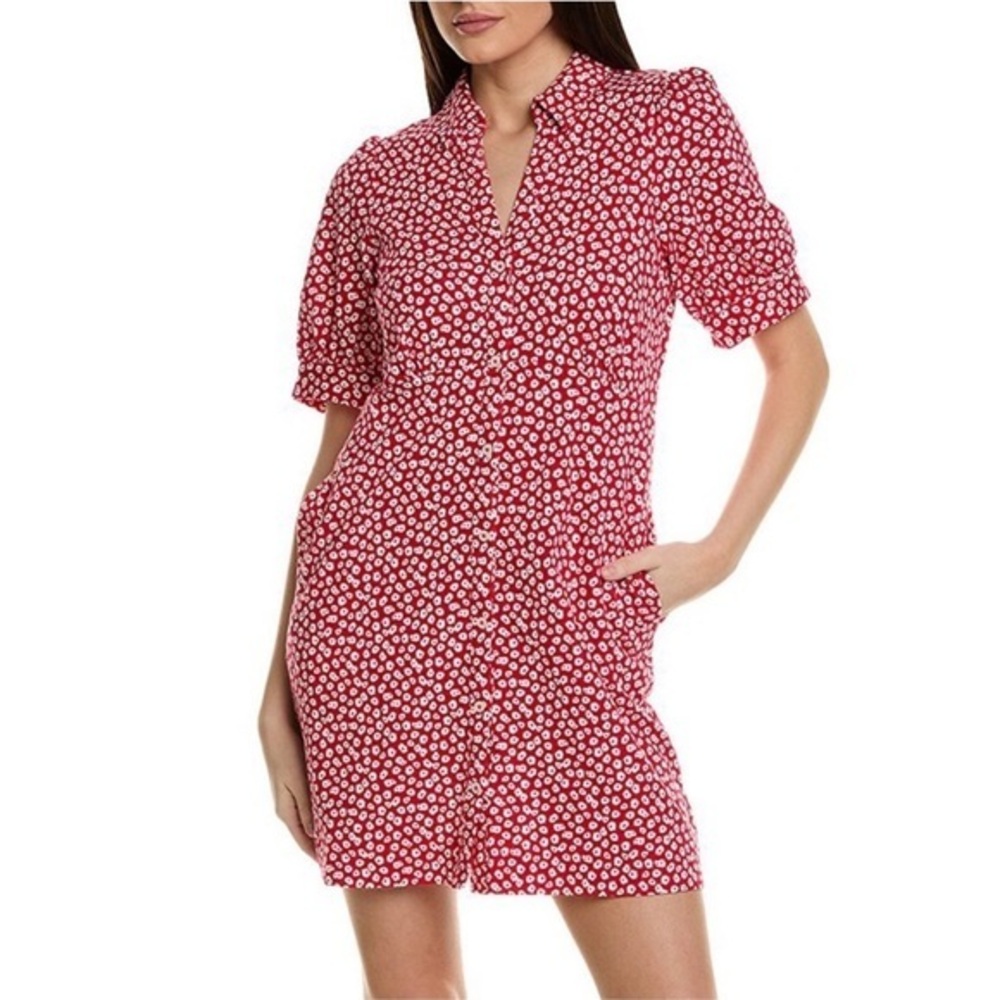 Boden Women's Red White Ditzy Floral Button Front Shirt Tea Dress EUC 4R #893